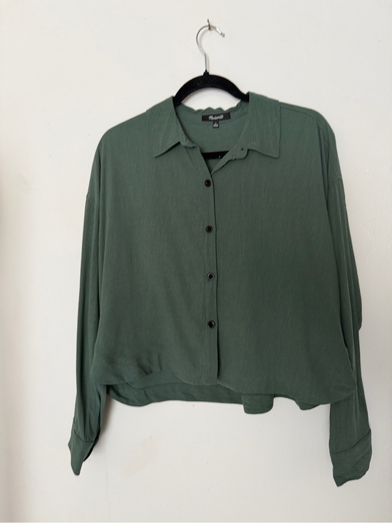 Madewell Tops - Madewell S Sage Green Lyocell Button Front Shirt Blouse Cropped Boxy Oversized